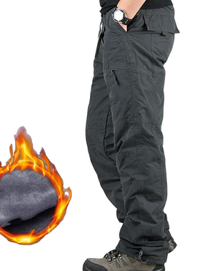 Winter Thick Fleece Casual Pants Men Cotton Military Tactica