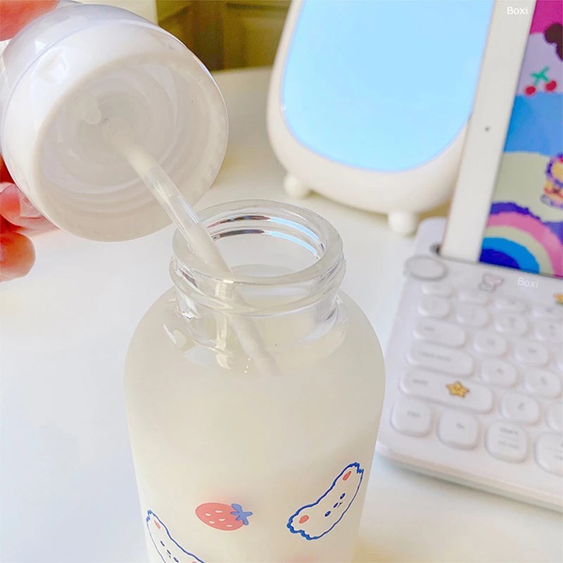 Cute Cartoon Strawberry Bear Glass Pacifier Water Bottle Str