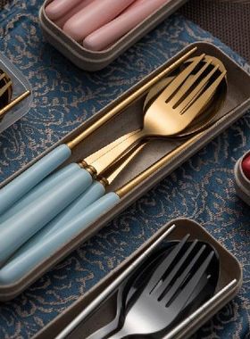Golden Soup Spoons Chopsticks Fork Creative Flatware Set