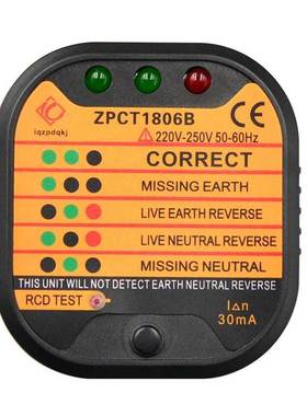 ZPCT1806B Outlet Socket Tester Detector Circuit Polarity Vo