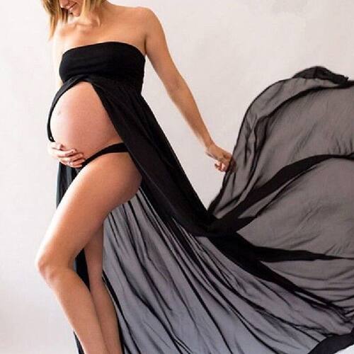 Maternity Dress Solid Color Tube Top Chiffon Joint