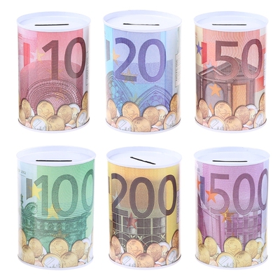 Creative Euro Dollar Metal Cylinder Piggy Bank Saving Money