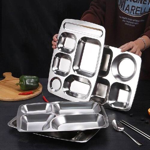 896A Stainless Steel Divided Plate Rectangular Dinner Trays