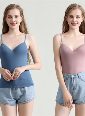 New Padded Bra Tank Top Women Modal Spaghetti Solid Cami Top