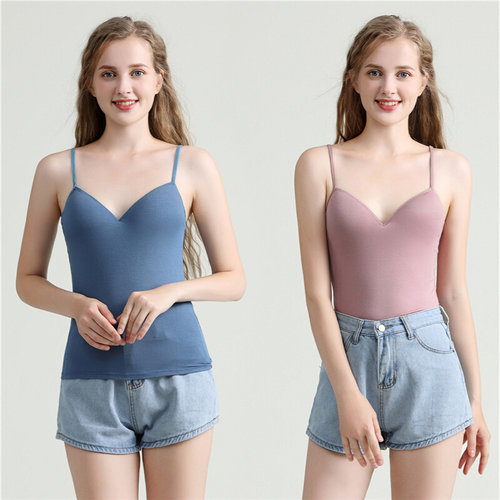 New Padded Bra Tank Top Women Modal Spaghetti Solid Cami Top