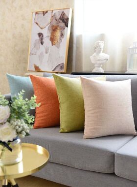 plain color linen thicken cushion cover pillowcase backrest