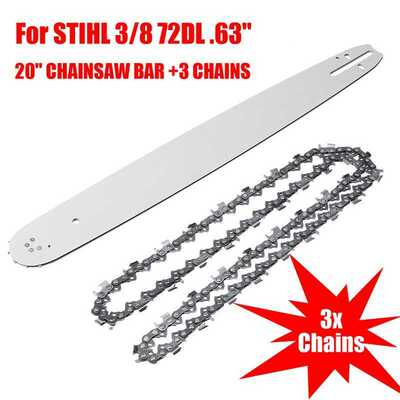 20 Inch Chainsaw Guide Bar with 3pcs Saw Chain 3/8 72DL 63&q