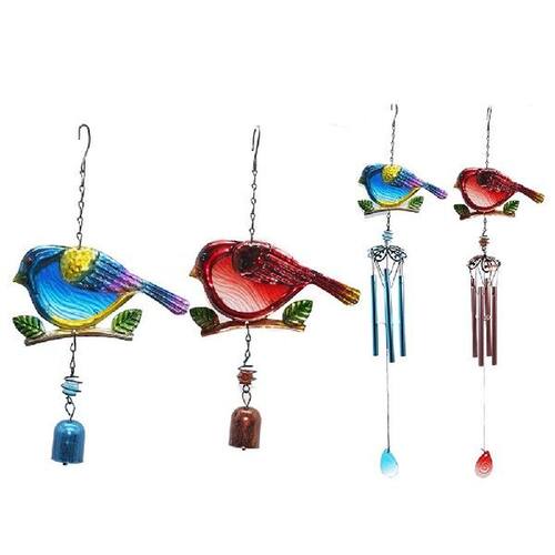 Sitting Bird Portable Metal Glass Decor Wind Chimes Yard