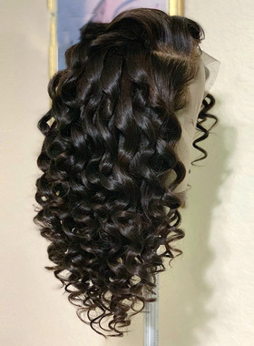 180% Density 20 Inches Medium Long Black Deep Wave Hair Free