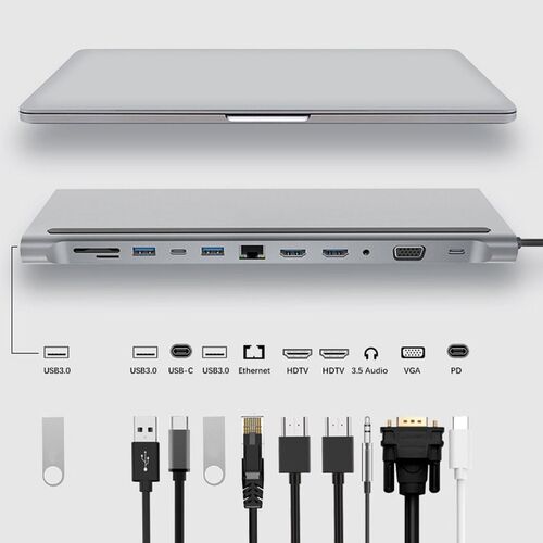 12 in 1 Fast USB Type C Hub For Dual 4K Docking station dua