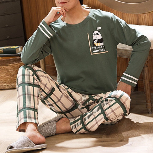 Autumn Winter Men's Cotton Pajamas Letter Striped