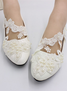 White lace wedding shoes hot sale Flat wedding dress shoes b