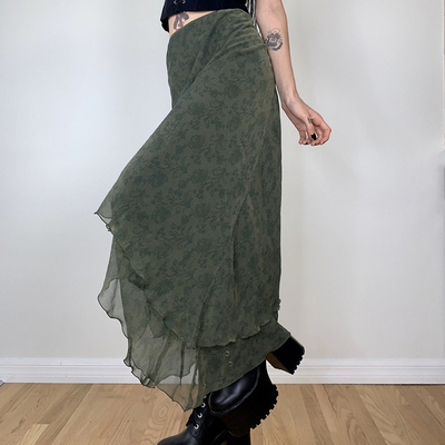 Elegant Lady Irregular High Waist Midi Skirts Grunge 2000s a