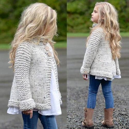 Autumn Winter Knit Little Girl Cardigan Sweaters Coat Warm