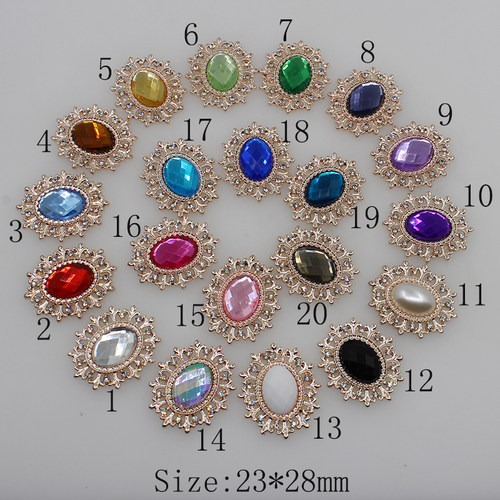 10pcs Golden Pendants Clear Rhinestones Pearl Buttons for