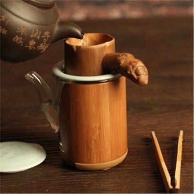 Natural Bamboo Tea Filter Strainer With Handle Wooden Color