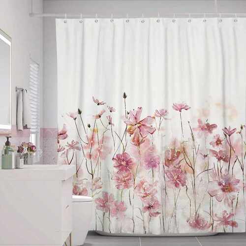 Designer Fabric Shower Curtain Pink Flower Bathroom Curtain