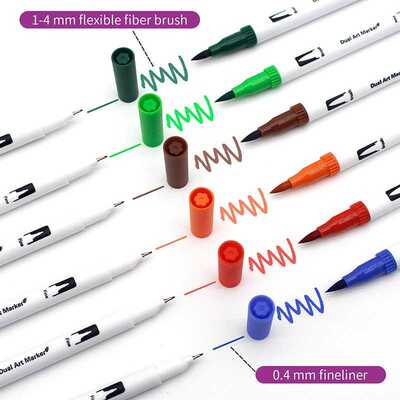 120 Colors Dual Tip Brush Marker Pens Art Watercolor Finelin