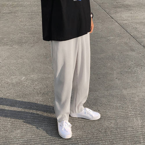 Pleated Straight Pants Men's Fashion Elastic Waist C