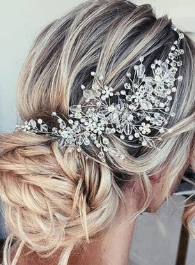 Retro Crystal Rhinestone Wedding Headband Silver Flower Hair
