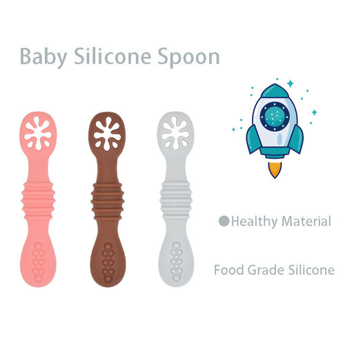 Baby Spoon Silicone Teether Toys Learning Feeding Scoop Trai