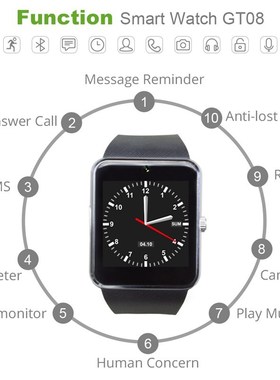 Smart Watch GT08 Clock Sync Notifier Support Sim TF Card Blu