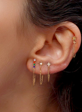 100% 925 sterling silver minimal tassel chain earring rainbo