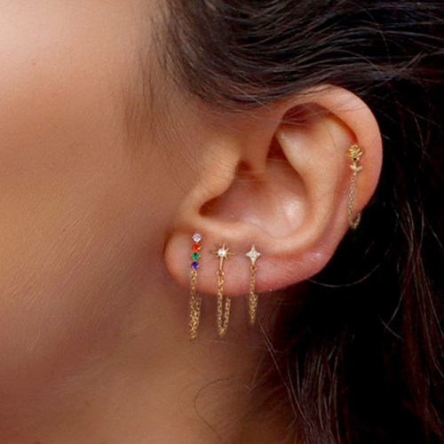 100% 925 sterling silver minimal tassel chain earring rainbo