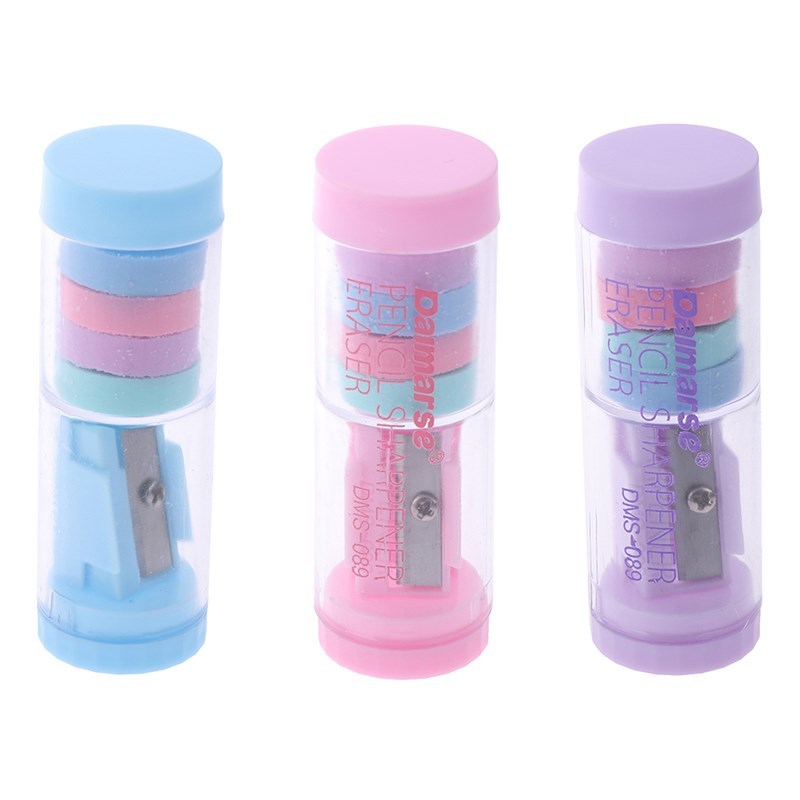 Pencil Sharpener With 4pcs Erasers Kawaii Pencil Sharpener F