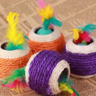 New Arrival New Cat Pet Colorful Sisal Rope Chase Feather