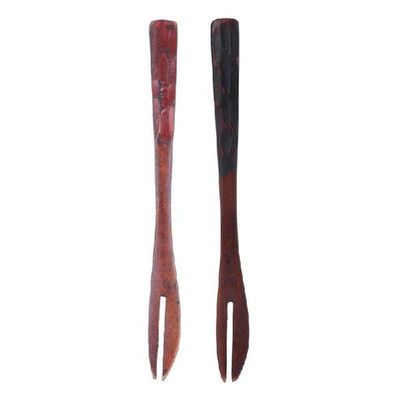 K1MF Mini Kayu Alami 2 Tines Garpu Makanan Penutup Kue Buah