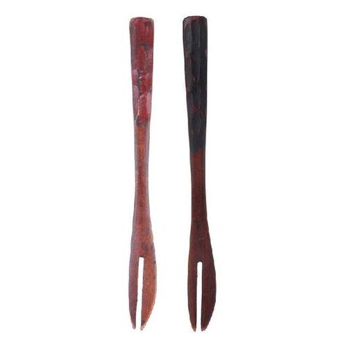 K1MF Mini Kayu Alami 2 Tines Garpu Makanan Penutup Kue Buah