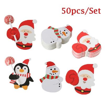 50Pcs Cartoons Santa Claus Paper Lollipop Cards Lollipop