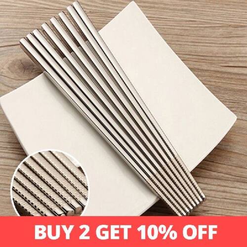 5pairs Korean Chopsticks set Stainless Steel Metal Square