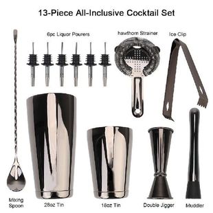 Boston Shaker Jigger Muddler Pourer Ice Tong Bar Tools