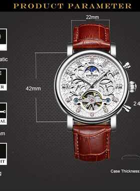 KINYUED Skeleton Automatic Watch Men Sun Moon Phase Waterpr