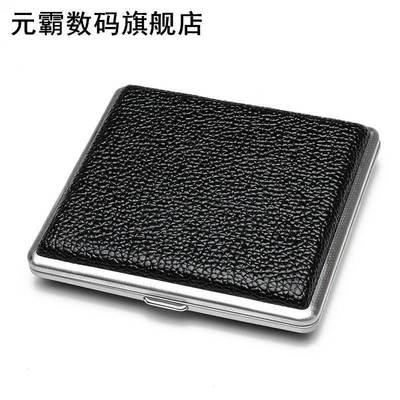Black Leather Cigarette Cigar Pocket-Box Case Metal Frame To