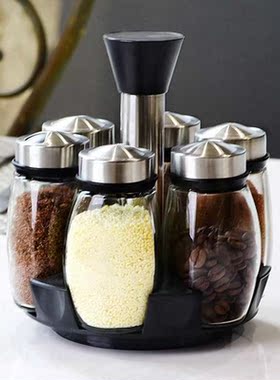 7Pcs/Set Rotating Stainless Steel Cruet Condiment Spice Jars