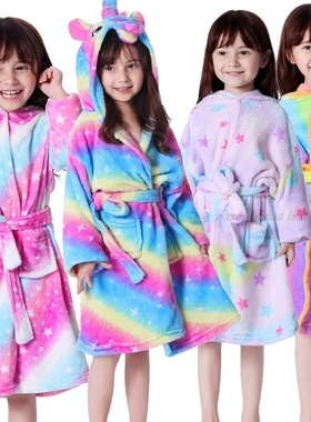 Girl Robes for Kids Winter Bathrobe Unicorn Pajamas Rainbow