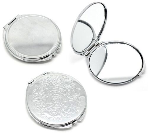 Compact-Mirror Flower-Carved Make-Up Silver 1PC New Espelho-