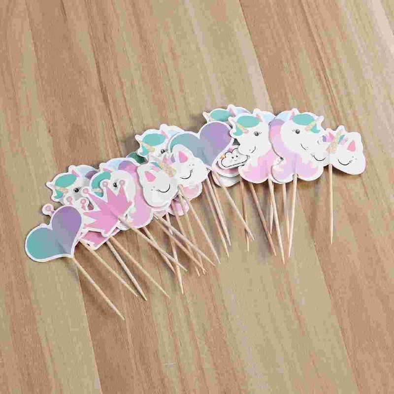 24pcs Kids Birthday Party Unicorn Rainbow Cake Topper Pick
