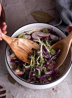 2Pcs Wooden Salad Spoon Fork Large Serving Spoon Set Salad S