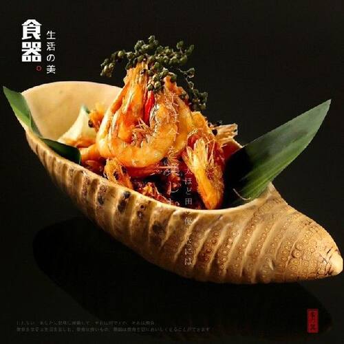 Japanese style bamboo root dinner fruit plate sushi