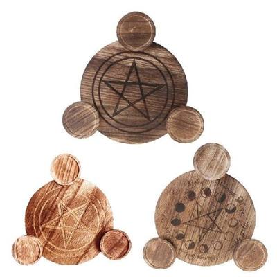 Wooden Candle Holder Astrology Pentacle Altar Plate