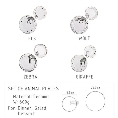 2 Pcs 6&8 Inch Animal Combined Plates Set Ceramic Plates
