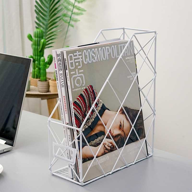 Ins Grid Iron Storage Rack Household Desktop Book Magazine F