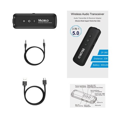 Bluetooth 5.0 Adapter With Microphone 2 In 1 Transmitter and