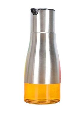 896A Clear Glass and Stainless Steel Oil Bottle Wide