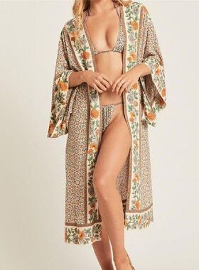 2021 Holiday Open Front Cardigan Floral Printed Kimono