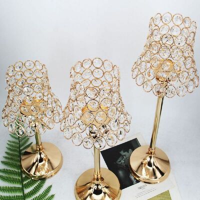 Goud Pijler Bureaulamp Crystal Votive Kandelaar
